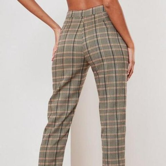 Brown Co Ord Check Bottom Hem Cigarette Trousers - Picture 3 of 4